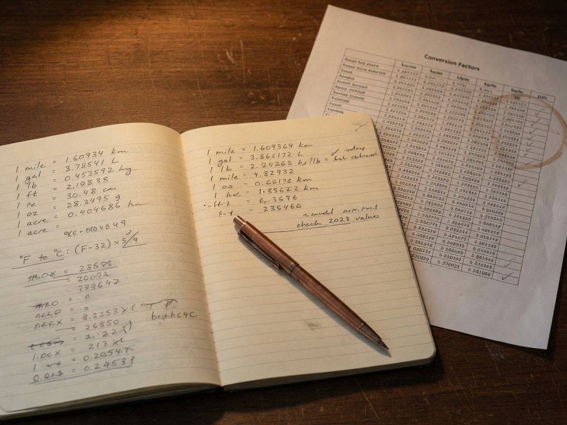 Printed conversion table on a desk